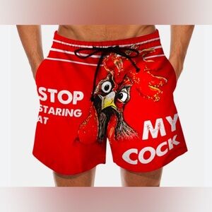 NEW - Fashion Casual Rooster Print Shorts. XL. Red.  NWOT.